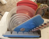 Plastic kitchen lot. covered ice trays,
