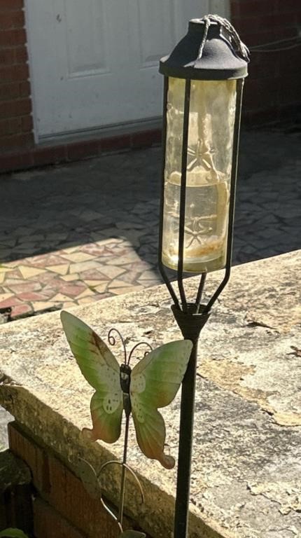 30" oil lantern & decorative metal butterfly