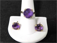 14K GOLD AND AMETHYST RING W/MATCHING PIERCED
