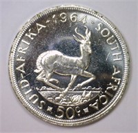 SOUTH AFRICA: 1964 Silver 50 Cent Springbok BU