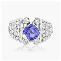 14K WHITE GOLD 1.35CT TANZANITE 1.15CT DIAMOND RIN