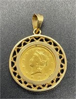 Liberty Head $1 Gold Coin With 14K Pendant