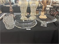 Two Crystal Vases And Mikasa Dish + Tray