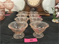 Set Of 8 Pink Depression Glass Ice Cream Dishes