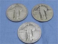 Three Standing Liberty Quarters 90% Silver