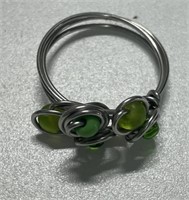 NEAT HAND CRAFTED RING SIZE 7 GREEN STONE
