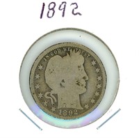 1892 Barber Silver Quarter