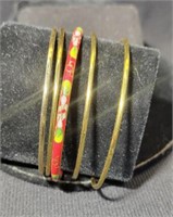 Set of 5 Bangle Bracelets-1 cloisonné & 4 Gold