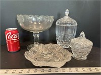 4 Glass Items - Sugar Bowl, Canister & More