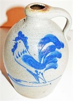 Rowe Stoneware Blue Decorated Rooster Handled