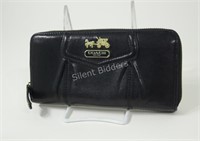 Genuine Black Leather Coach Zippered Wallet