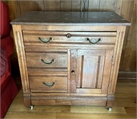 Vintage Oak Wash Stand with Marble Top - See Desc