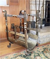 Vintage Ornate Twisted Wrought Iron Log Holder