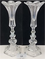 14" Tall Crystal Fluted Candle Holder Pair