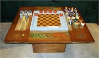 32" x 38" Pine decorated game table with pine