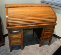 50" Oak C roll-top desk, 45" H. x 30.5" D.