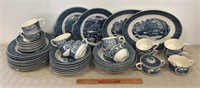 BLUE & WHITE DISH SET-SOME MARKED CURRIER & IVES
