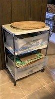 VINTAGE MICROWAVE CART AND CONTENTS