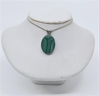 Sterling Silver Malachite Pendant with Chain