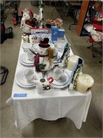 Table Lot Of Christmas Dinnerware And