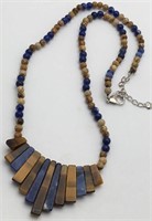 Tiger's Eye & Blue Stone Necklace W Sterling Clasp