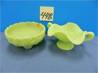 (2) Mint Green Satin Glass Pieces (1 As Is)