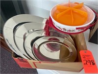 Box lot assorted sizes stainless platters