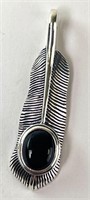 Sterling Black Onyx Feather Pendant 7 Grams