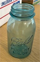 Vintage assorted blue Ball canning jars