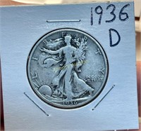 1936 D SILVER WALKING LIBERTY HALF DOLLAR