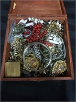 Vintage wooden box full of Jewelery