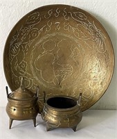 Vintage Brass Engraved Bowl & Incense Burners