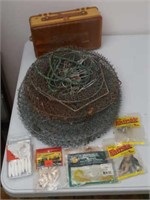 Fishing supplies including a tackle box, fishnet