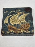 Great Early Ceramic Tile with Ship Motif