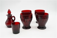 Ruby Red Juice Cups, Cruet & Shot Glass
