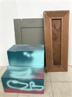 Wood project pieces and step stool