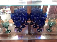 Set of 12 Cobalt Blue Glass Wine Goblets