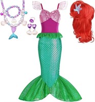 Mermaid Costume Girls 3T-10Y with Wig & Jewelry Se