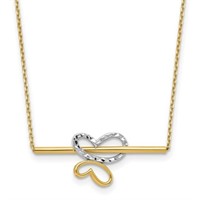10K Rhodium-plated Polished Butterfly Bar Necklace