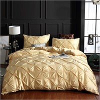 3PC Champagne Pintuck Duvet Cover Set-QUEEN