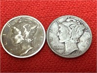 1938-D & 1939 Mercury Silver Dimes