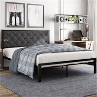 Amolife Full Size Metal Bed Frame With Upholstered