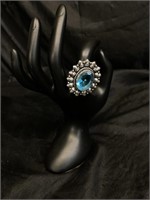 BLUE STONE GERMAN SILVER RING / JEWELRY