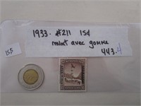 Série 1933  #211  15¢  Mint avec gum TERRE NEUVE