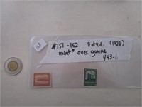#151-152  8¢ et 9¢ (1928) Mint avec gum