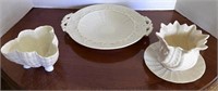 "Belleek" Handle Plate, Saucer, (2) Candy Dishes