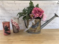 Metal watering can, vases 8.5 tallest
