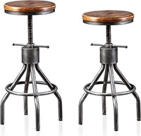 *Set of 2 Industrial Bar Stool-Wood