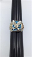 Sterling silver turquoise eagle ring, size 10,