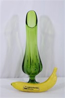 LE Smith Avocado Swung Glass Pedestal Vase-I